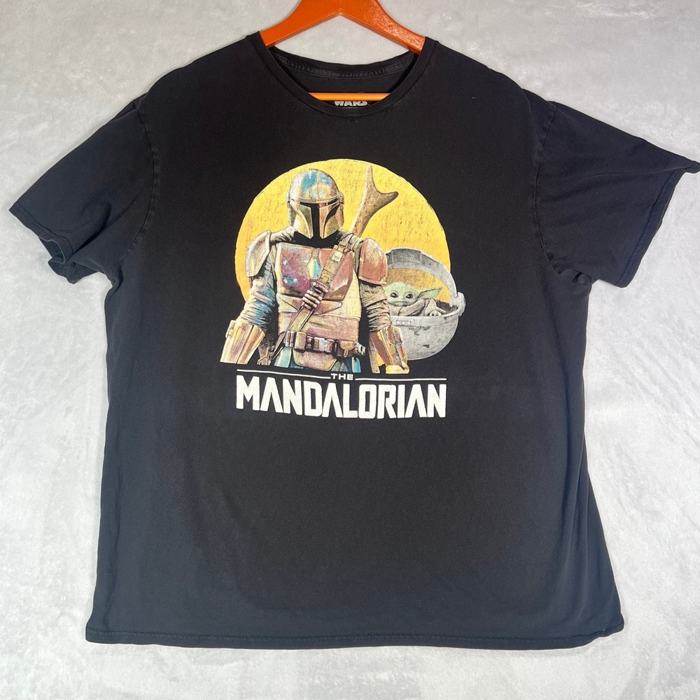 Star Wars The Mandalorian Mens XL T-Shirt Black Fifth Sun Grogu Baby Yoda Tee‎
